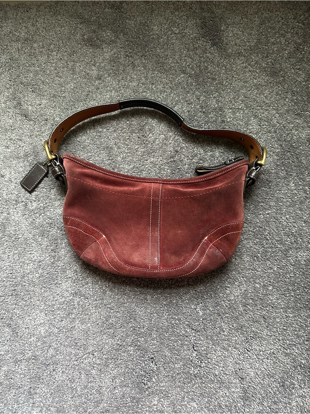 Vintage Coach Suede Shoulder Hobo Bag in Burgundy